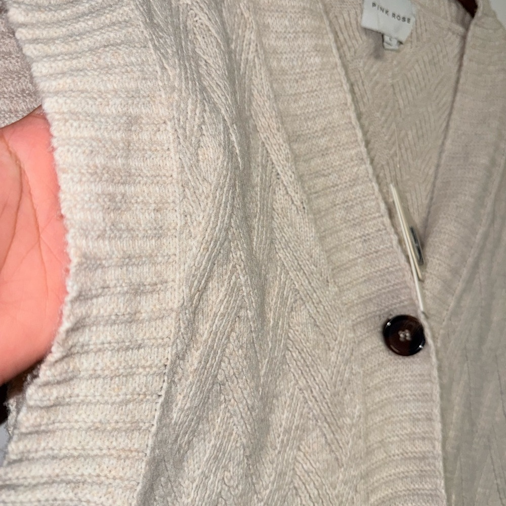Pink Rose Women's Crème Cardigan Vest - Picture 6 of 10